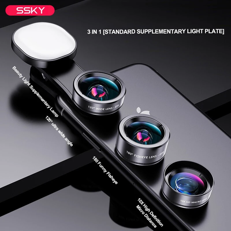 Набор объективов рыбий глаз Три в одном широкоугольный объектив для мобильного