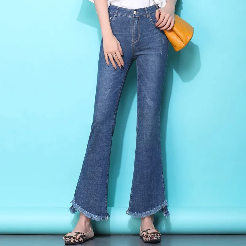 

Flared Pants Women's Pants 2 Summer New Korean Style Slim Light-colored Jeans Women 2021