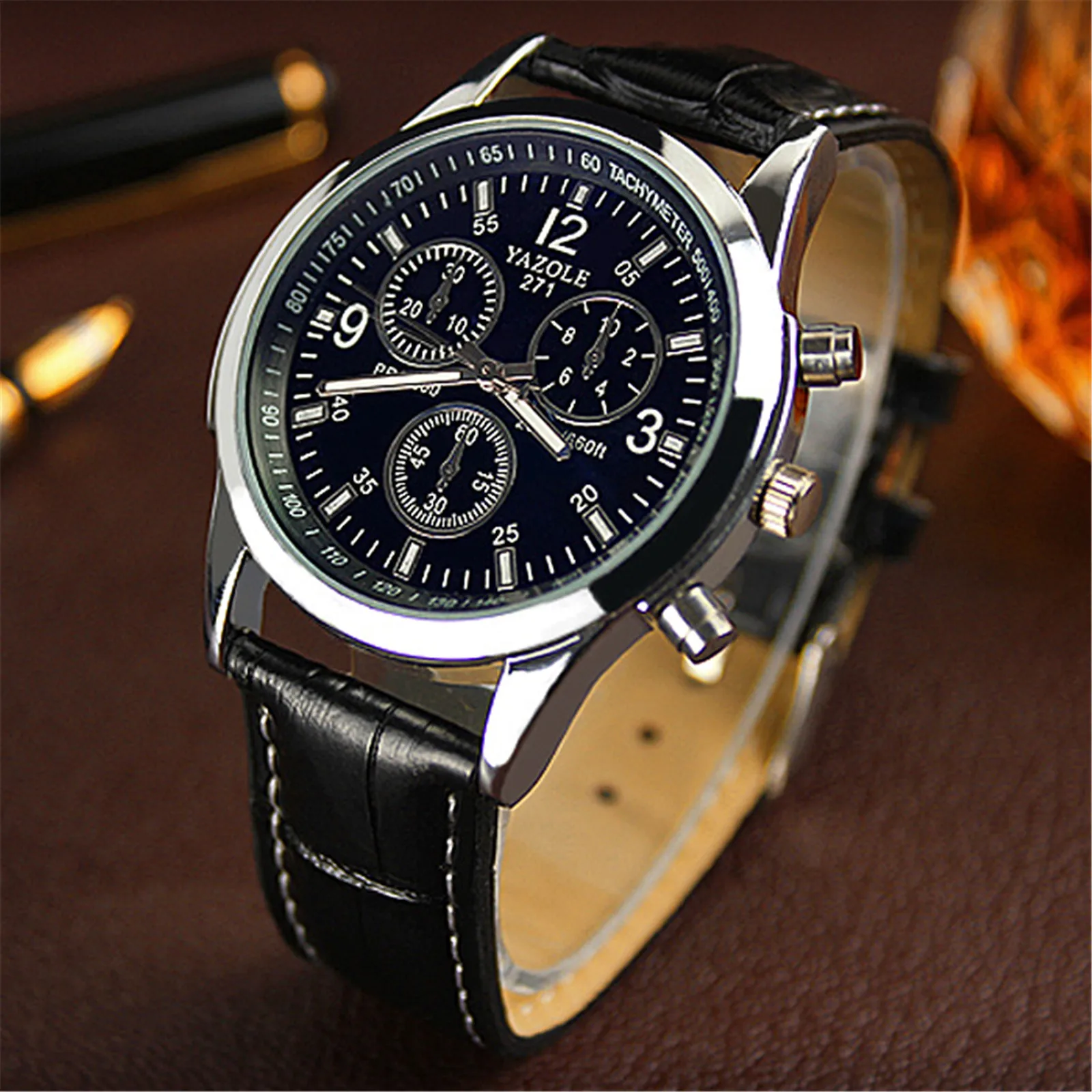 

Men Watch Roman Numerals Blu-Ray Faux Leather Band Quartz Analog Business Wrist Watch montre homme часы мужские наручные
