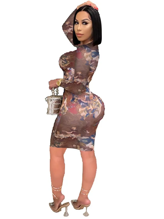 

Women's Fashion Bodycon Midi Dress Tie Roman Print Long Sleeve Dress Hollow out Slimming Party Club Spring Dress