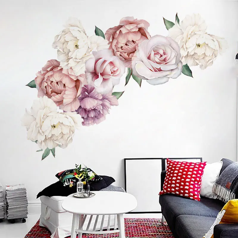 

Peony flower combination wall sticker TV background wall living room bedroom Home Decor Gift PVC High Quality Wall Stickers