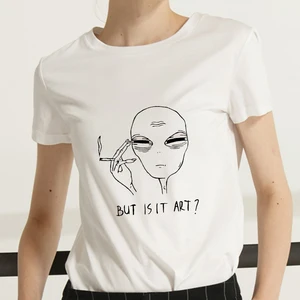 Футболка женская с забавным принтом инопланетян, тонкая Милая Модная рубашка в стиле Харадзюку, Топ в стиле kawaii, лето 2019