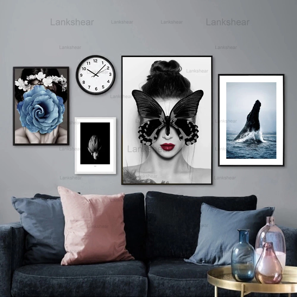 

Blue Flowers Wall Art Canvas Painting Abstract Nordic Minimalist Modular HD Posters and Prints for Living Room Home Decoration