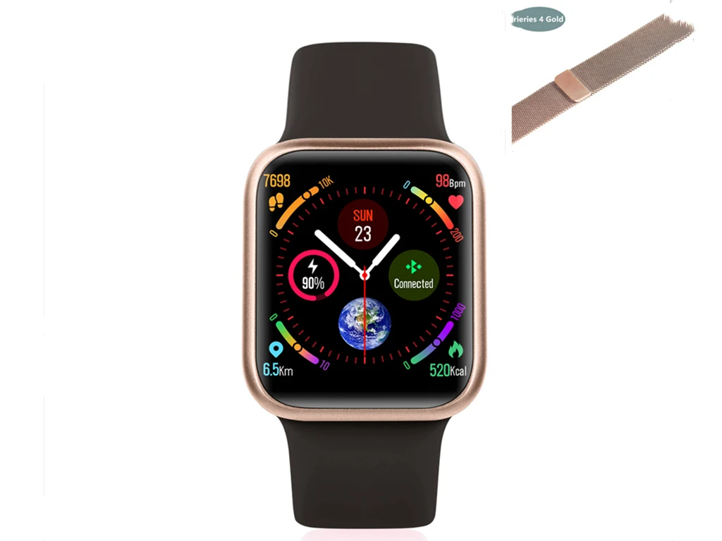 Smart watch P90 сердечного ритма приборы для измерения артериального давления фитнес трекер IP68 из водонепроницаемого материала для apple 38 мм стальной лентой для Android IOS smart watch - Цвет: Add gold strap