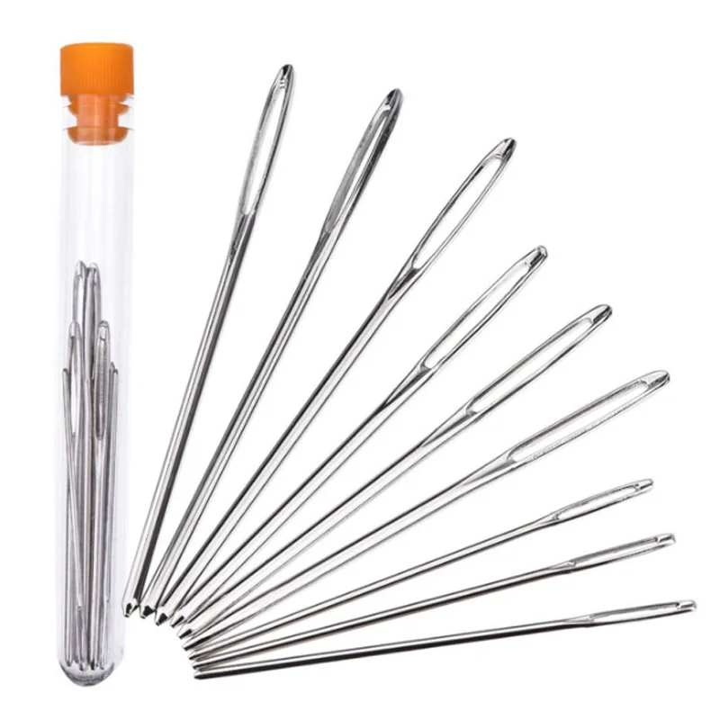 

KOKNIT Hot 9pcs/Set Large Eye Needles Leather Sewing Needles Stainless Steel Needle Embroidery Tapestry Hand Sewing Accessories