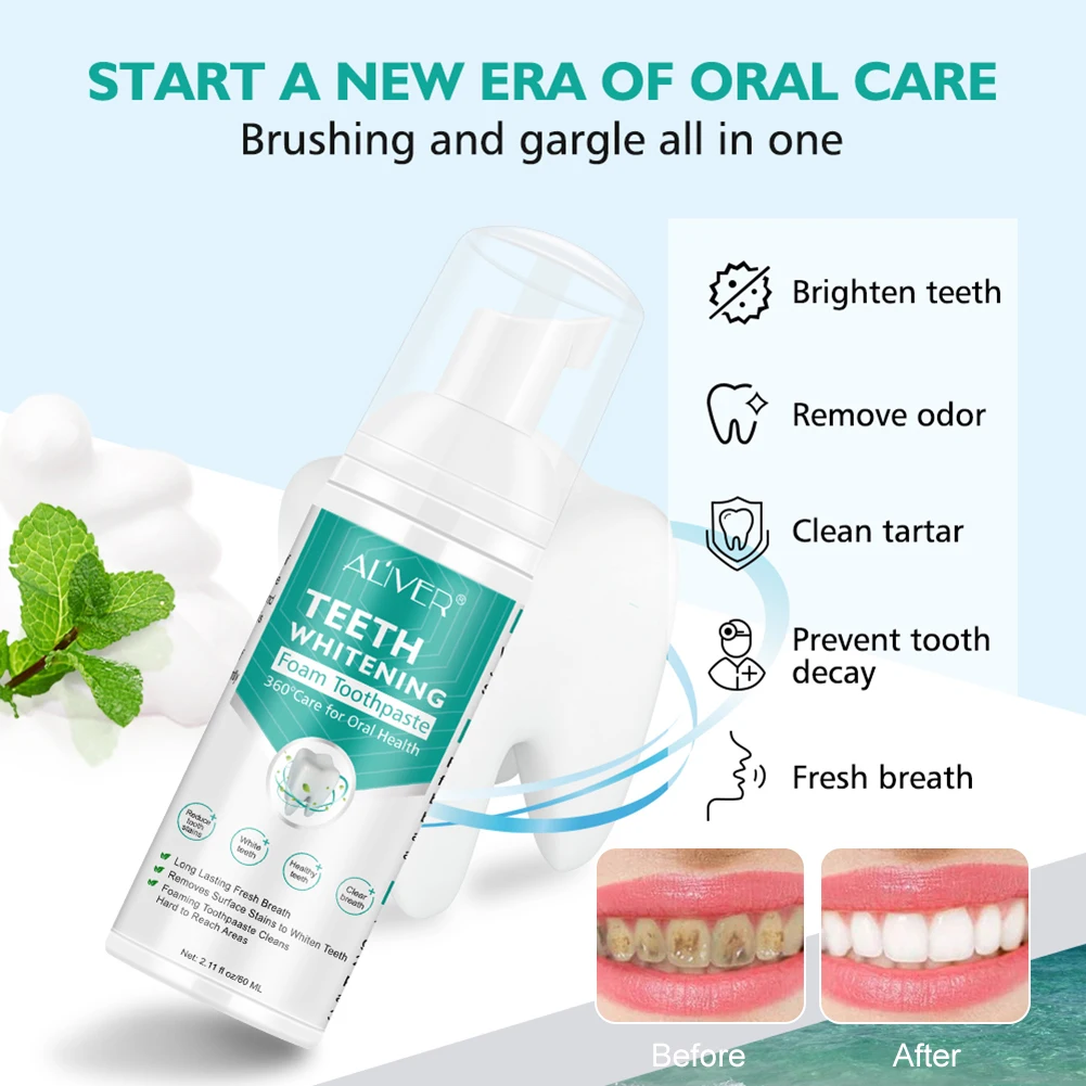 

Toothpaste Teeth Whitening Toothpaste Foam Baking Soda Toothpaste Mousse Stains Removal Deep Oral Cleaning Foam Care Tool 60ml