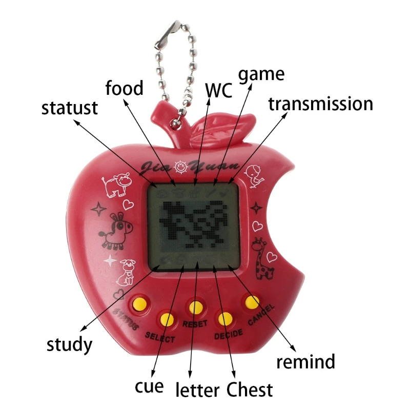 

LCD Virtual Digital Pet Electronic Game Machine Toy Apple Shape With Keychain