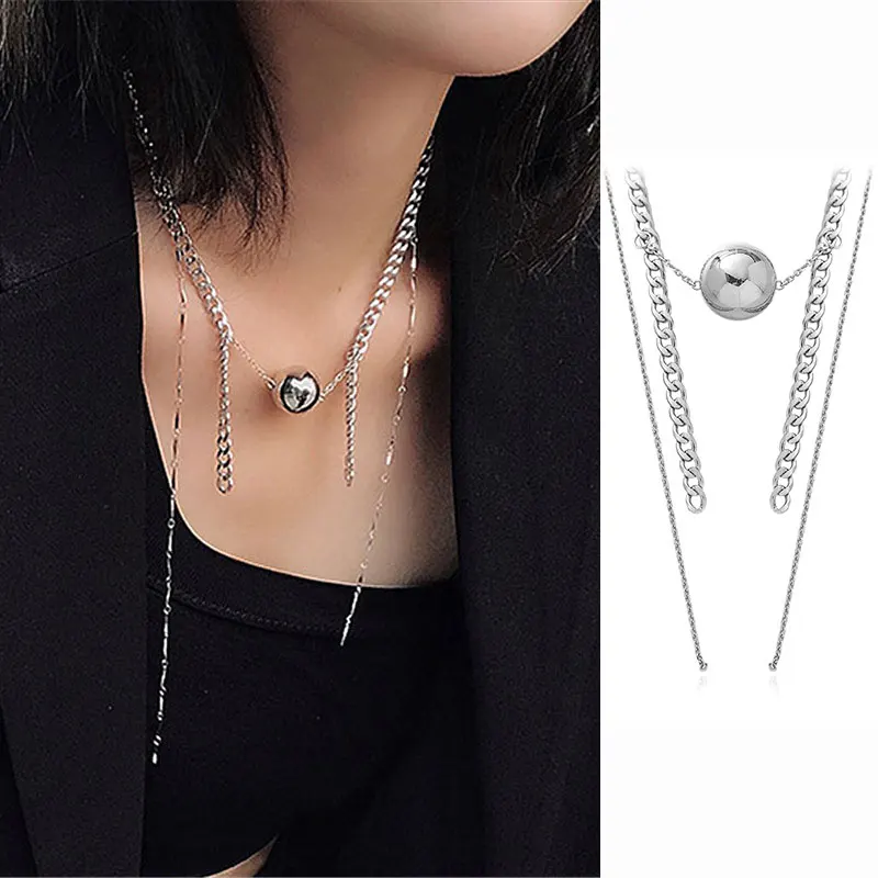 

XIAOBOACC Metal Beads Pendant Necklace for Women Hip Hop Grunge Tassel Chain Choker Necklace boho Jewelry 2021