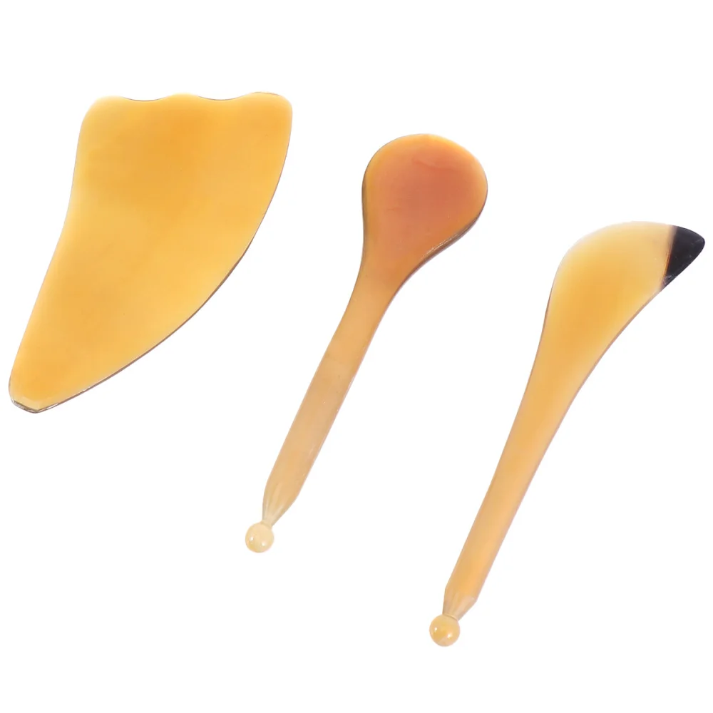 

3Pcs Natural Cattle Horns Scraping Board Face Plate Massaging Tool