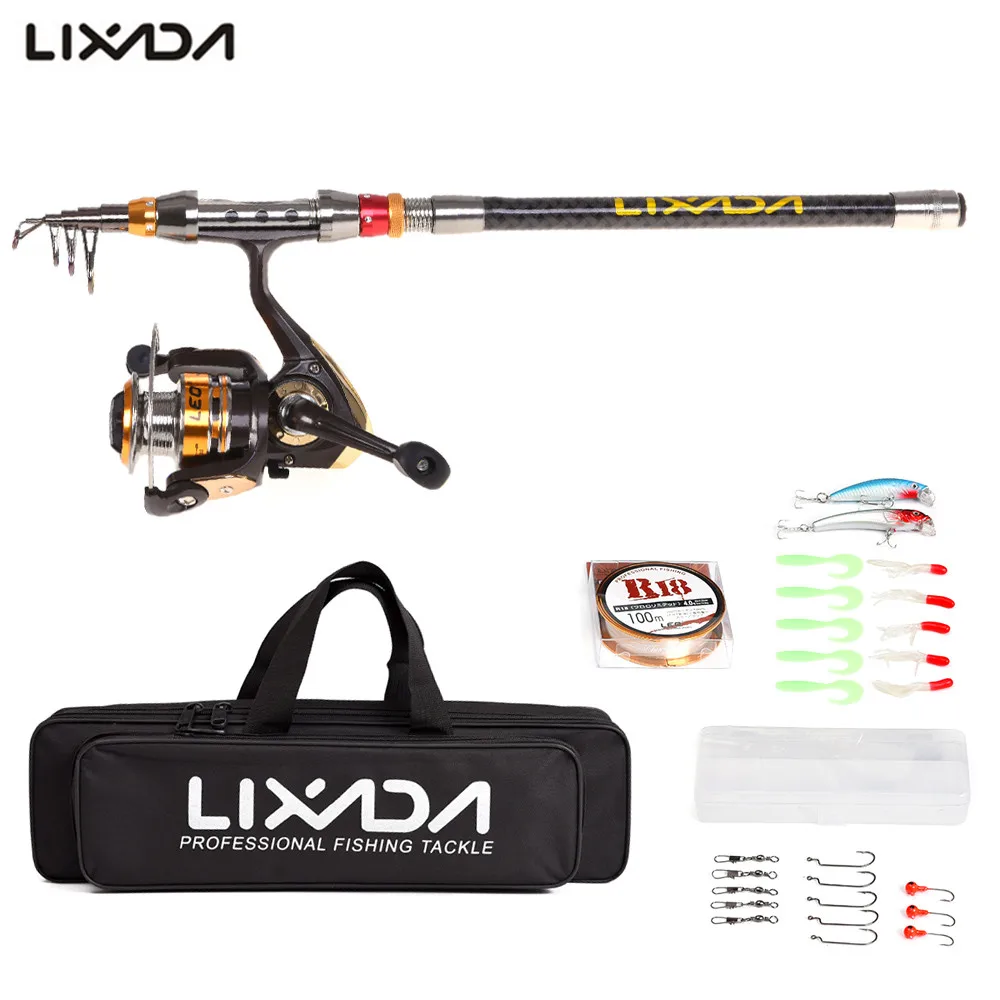 Телескопическая удочка Lixada с катушкой комплект из удилища углеродного волокна