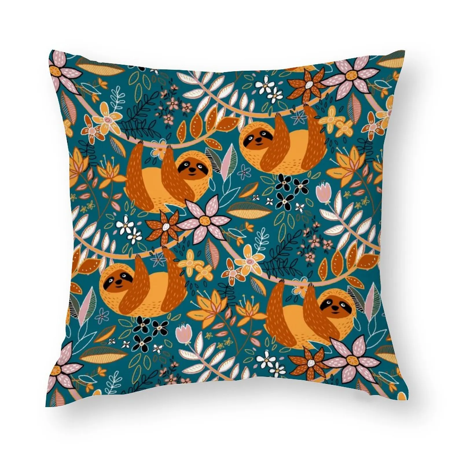 

Boho Sloth Floral Throw Pillow Decorative Vintage Boho Bohemian Cushioin Seat Zippered Polyester Double-sided Home Decor