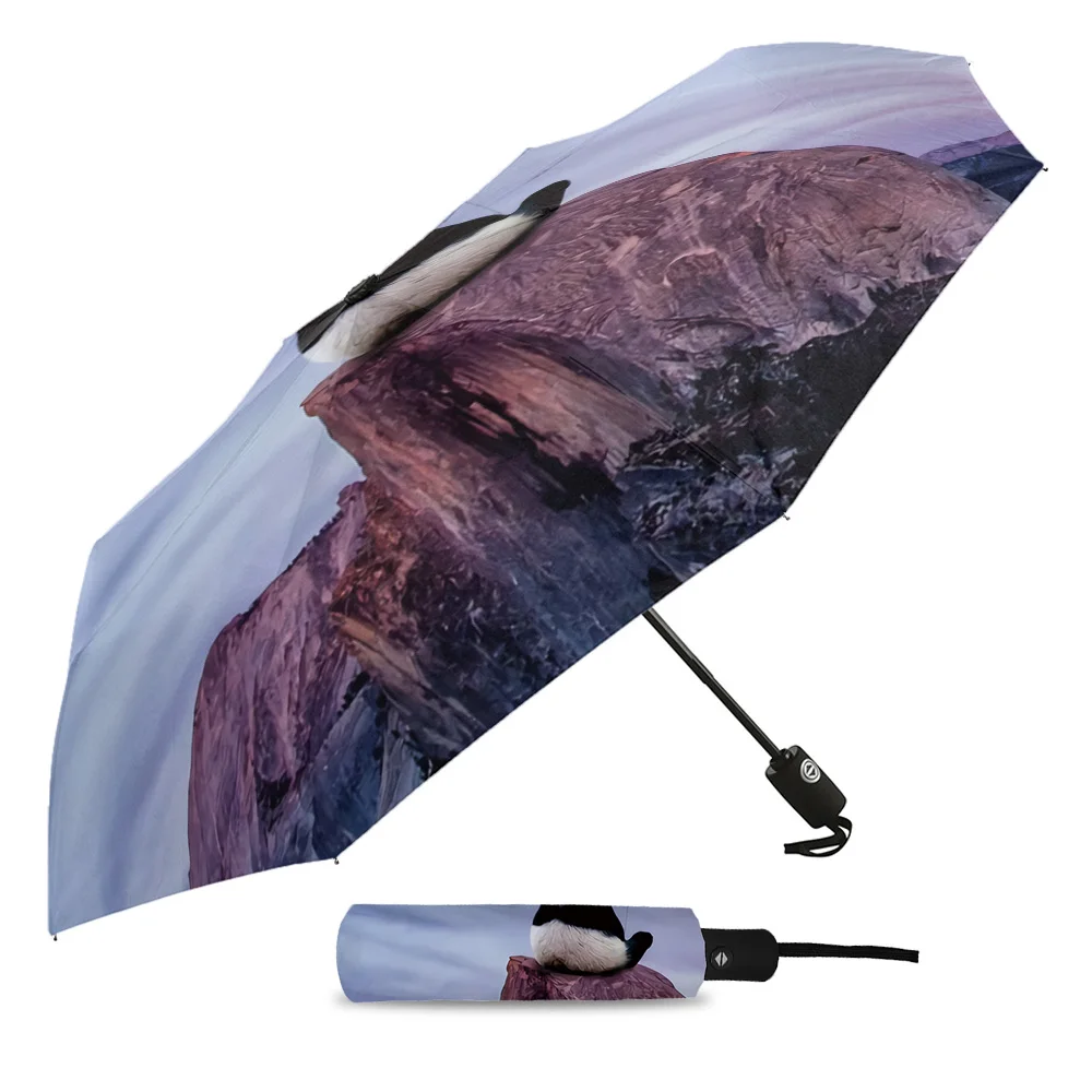 Animal Panda Hilltop Dusk Purple Sky Moon Balloon Foldable Automatic Umbrella Luxury Clear Waterproof | Дом и сад