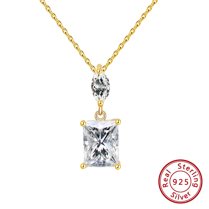 Gold Color ORSA JEWELS Настоящее 925 AAAA циркониевое ожерелье с подвеской из стерлингового серебра, скользящая подвеска, простое короткое ожерелье, подлинное ювелирное изделие SN182 - Цвет камня: Gold Color