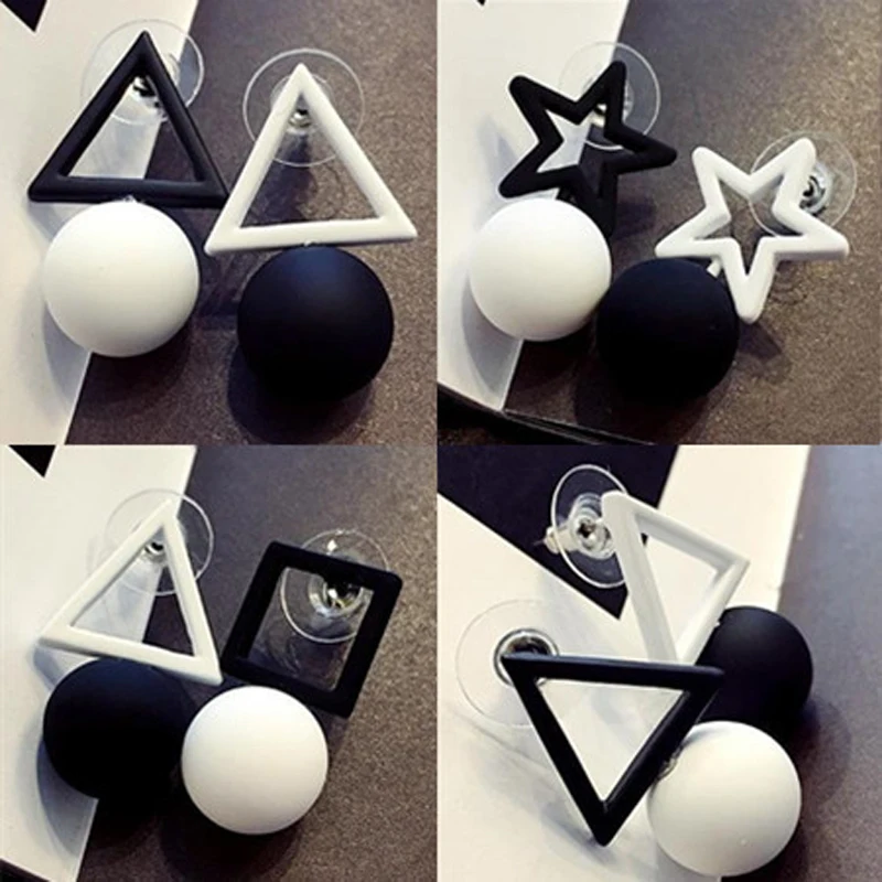 Fashion Women's Black White Mixed Colors Hollow Square Pentagram Triangle Simple Ball Drop Earrings For Women Jewelry Wholesale
