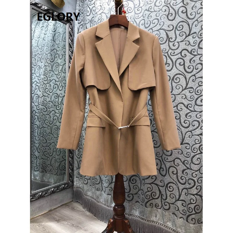 Женский блейзер с отложным воротником и поясом в стиле пэчворк повседневный