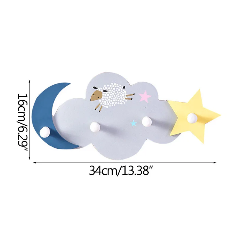 

Cute Cloud Cartoon Hook Storage Coat Bathroom Organizer Wooden Star And Moon Four Hooks Key Holder Home Decoration Accessories
