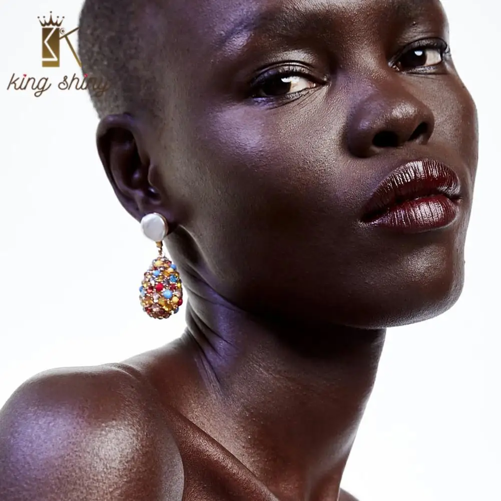 

2020 Za Brand New Fashion Colorful Big Water Drop Statement Dangle Earrings Charm Crystal Wedding Jewelry Cc Earrings for Woman