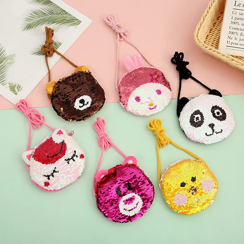 

Cute Little Animal Shoulder Bag Cartoon Animal Sequin Soft Coin Purse Boy Girl Accessories Children Messenger Bag