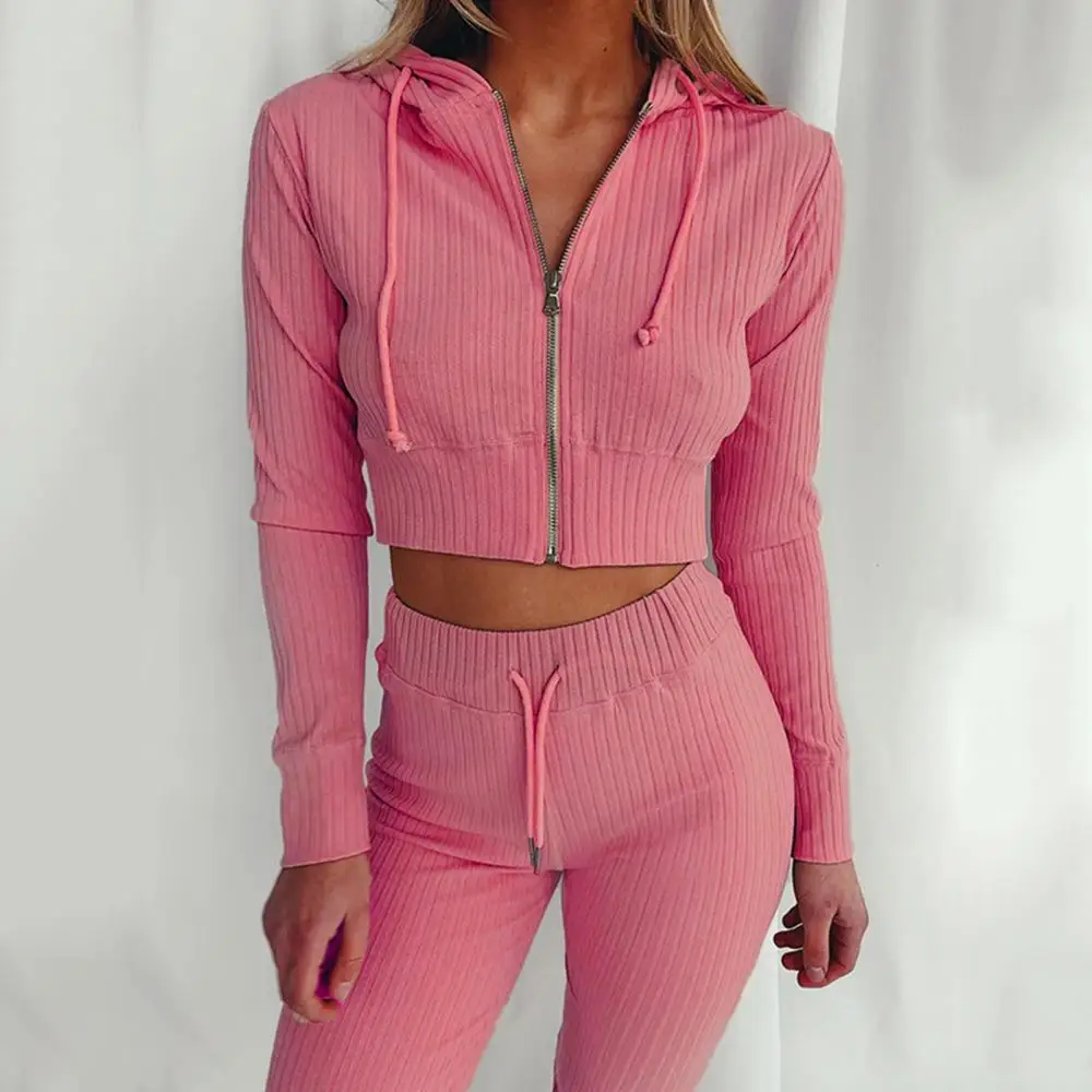 

Winter Women 2 Two Piece Set Long Sleeve Crop Tops Tshirt Leggings Pants Set Bodycon Sport Fitness Tracksuit