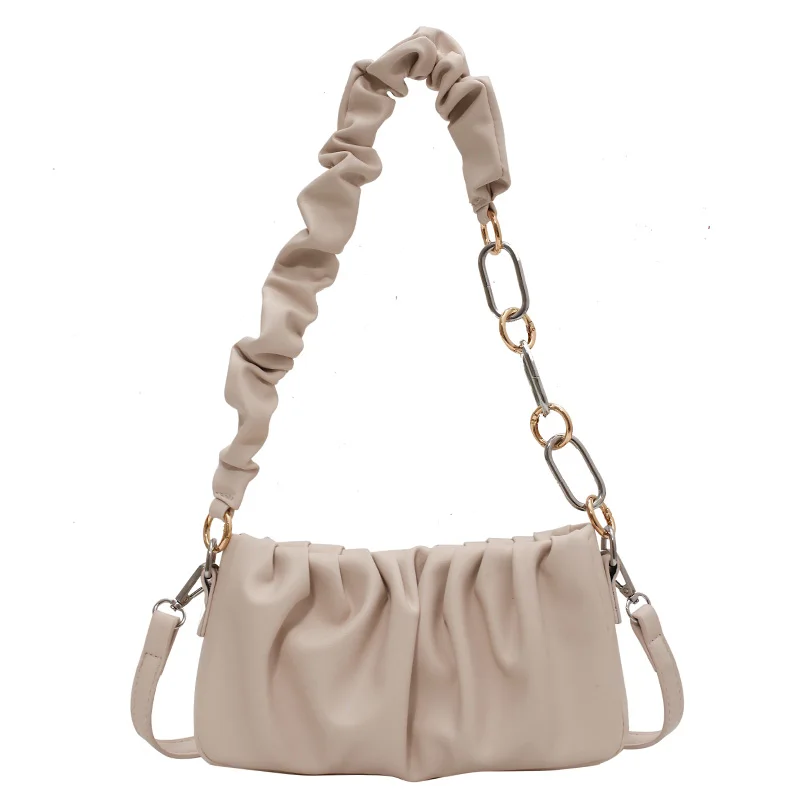 

Solid Color Small PU Leather Baguette Underarm Crossbody Bags for Women 2021 Summer Branded Luxury Chain Shoulder Handbags