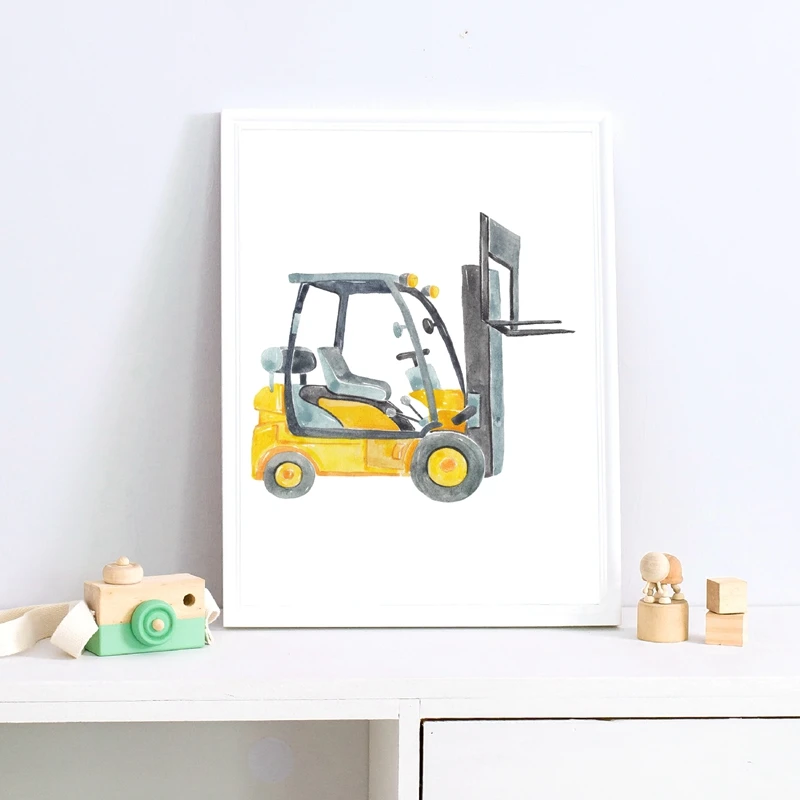 

Construction Vehicles Watercolor Nursery Wall Art Canvas Painting Cars Trucks Posters and Prints Wall Pictures Boys Room Decor