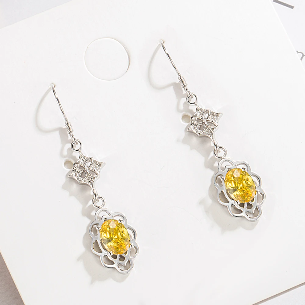 

New Summer Fashion Jewelry Women's 925 Silver Earrings Noble Yellow Cubic Zircon Pendant Design Luxury Original Silver Earring