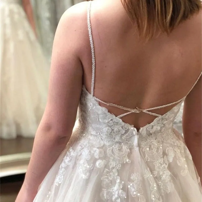 

Lover Kiss Beach Wedding Dress 2021 A Line Spaghetti Straps Lace vestidos de noiva Plus Size Backless Boho Bridal Gowns Women