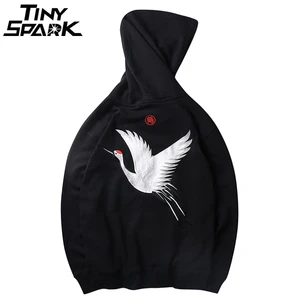 Мужская толстовка с капюшоном в стиле хип-хоп, японский свитер с вышивкой и краном, осенняя уличная одежда, 2020, хлопковый пуловер в стиле Харадзюку, ретро