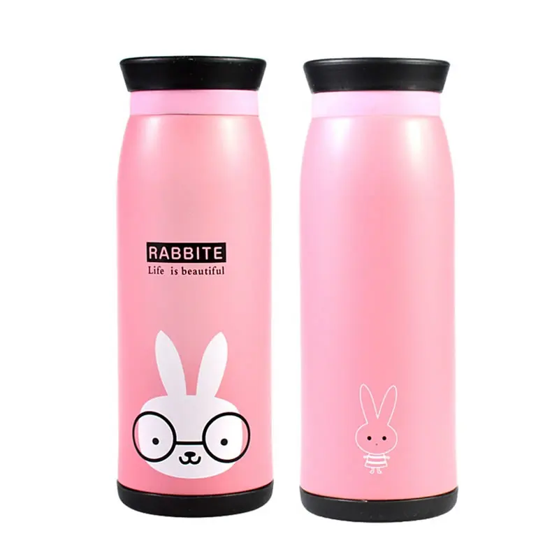 Pink OBR 500 мл бутылка для воды из нержавеющей стали, термос для кофе и чая, мультяшная детская бутылка для воды, портативный спортивный термос для путешествий, без бисфенола - Color: Pink