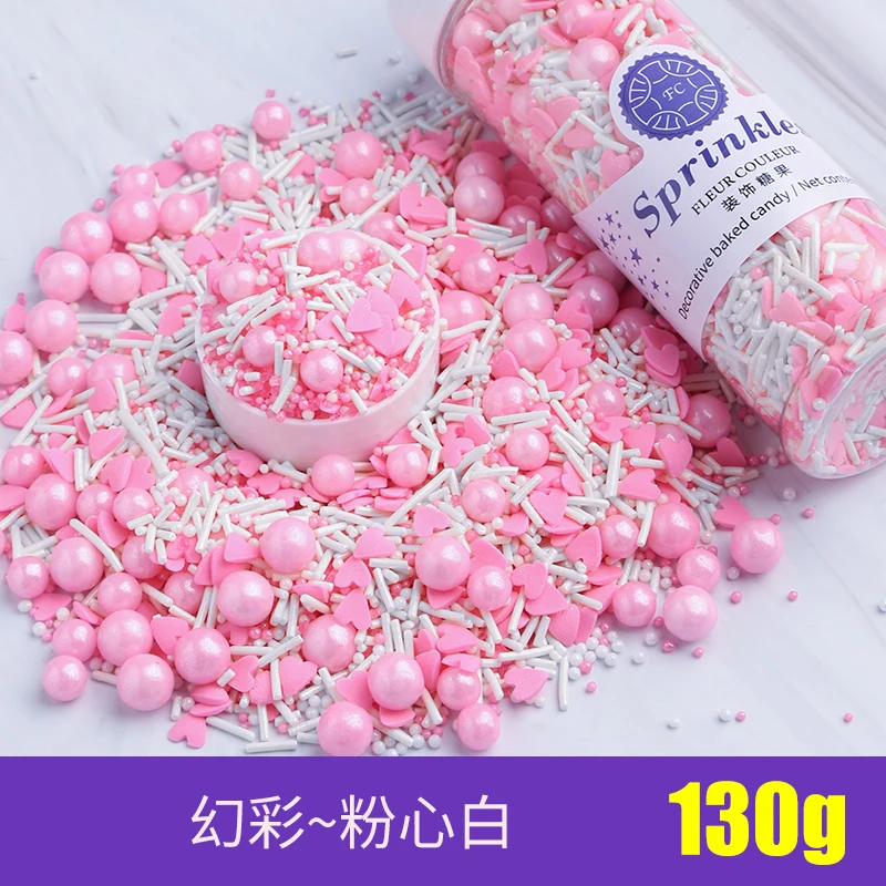 Pink white 130g Съедобные жемчуг Цветной Сахар Бусины помадный кекс своими руками выпечки льда крем-Шоколад для декорирования вестибюлей конфеты Мармеладные декорирование выпечки - Цвет: Pink white 130g