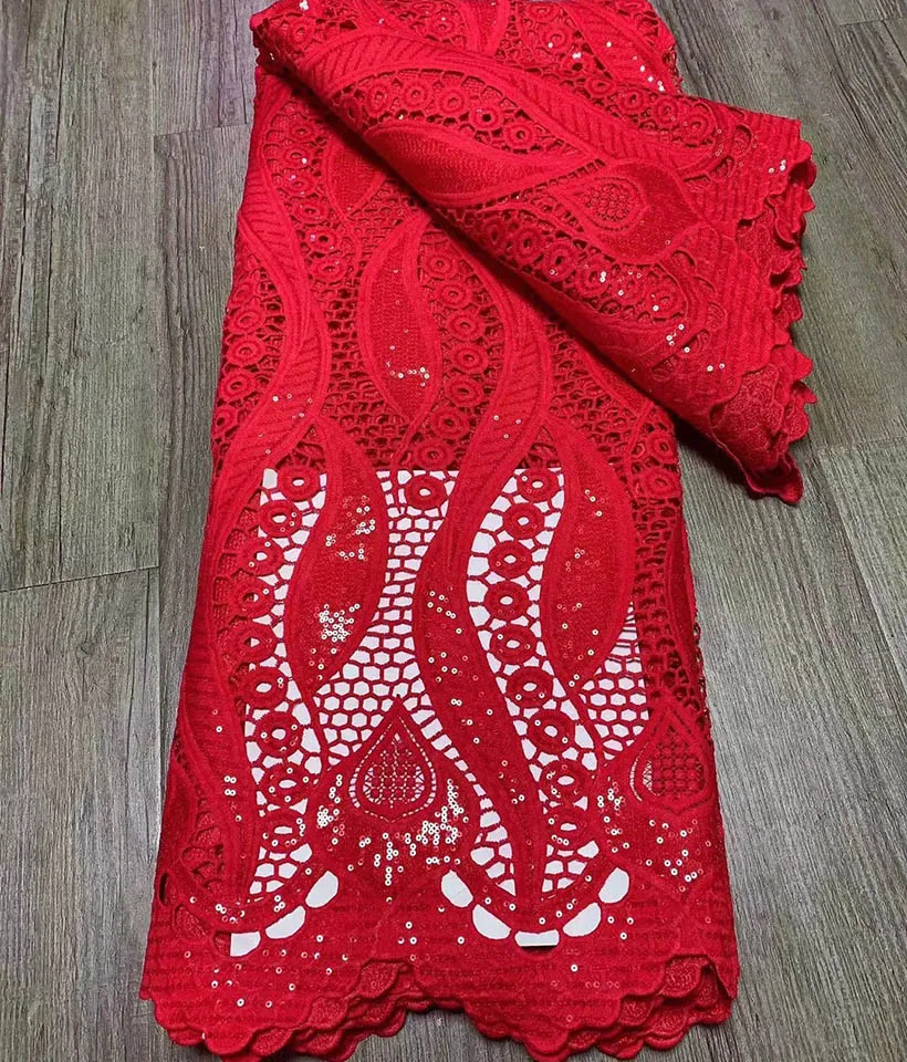 

2022 новейшая африканская кружевная ткань из гипюра, чистый красный нигерийский водорастворимый шнур, кружевная ткань с блестками для свадьб...