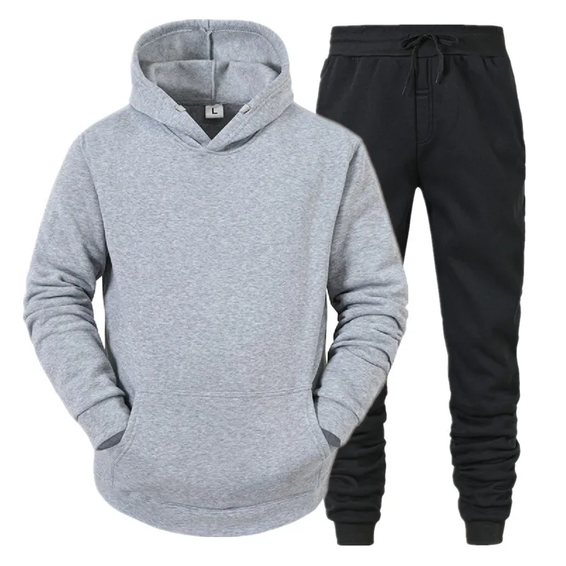 

Spring And Autumn New Men's Sports Clothes Suit Tracksuit Men Fashion Hoodies 2-piece Solid Color Hoodie Set