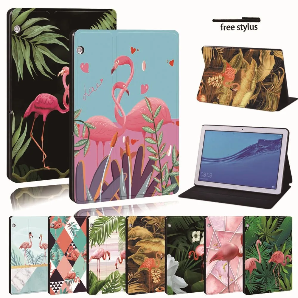 

Case For Huawei MediaPad T3 8.0 /T3 10 9.6 /T5 10/M5 Lite 10.1/M5 10.8 Printed flamingo PU Leather Tablet Stand Flip Cover Case