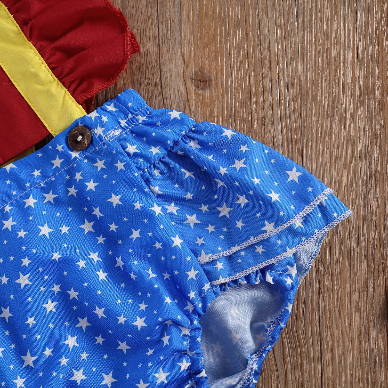 

2Pcs Baby Girls Summer Clothes, Ruffle Sleeve Star Print Romper Bodysuit with Headband Set