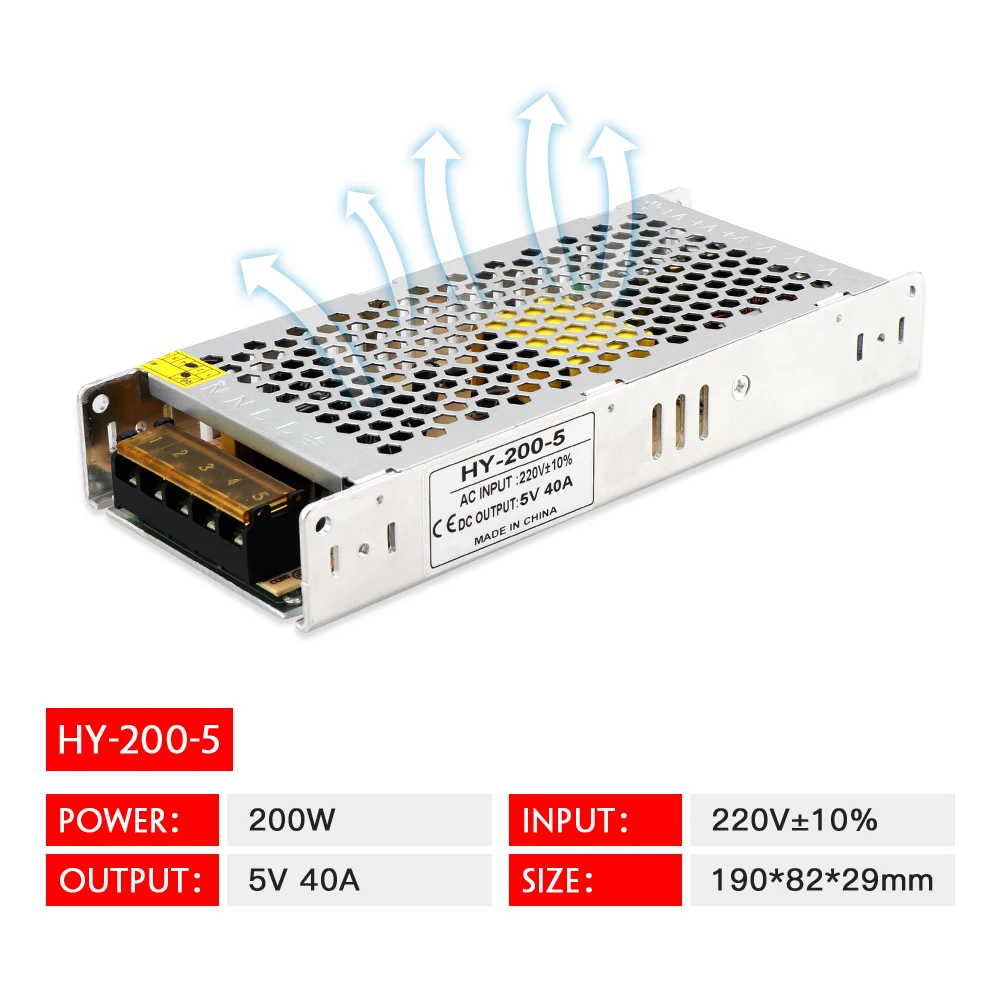 Ультратонкий блок питания для светодиодов DC 5V 200W 300W, AC190-240V 40A 60A, трансформаторы освещения для ленточного света.