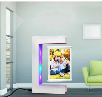 E Shape Magnetic Levitation White Floating Photo Frame with Colorful LED Lights for Girl Friend Birthday Gifts Home Decoration