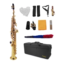 straight bb soprano saxophone brass lacquered gold woodwind instrument with carrying case reed cleaning brush gloves straps