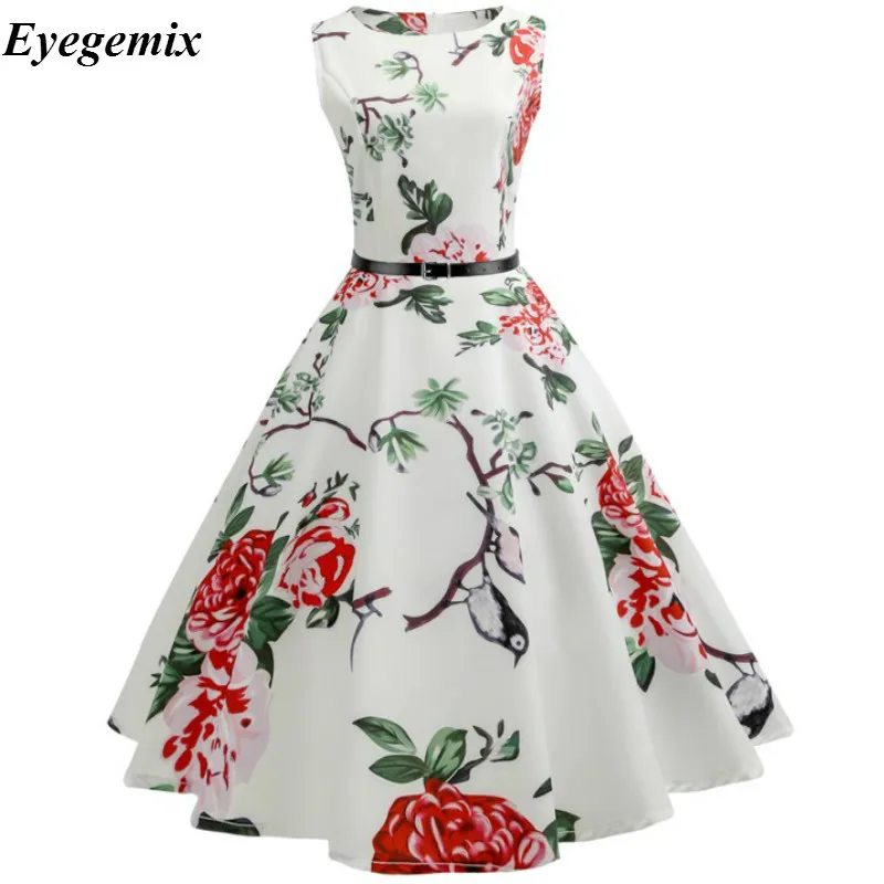 8 Летние женские платья, повседневные, цветочные, Ретро стиль, 50s 60s Robe Rockabilly Swing Pinup Vestidos, вечерние платья на День святого Валентина - Цвет: 8