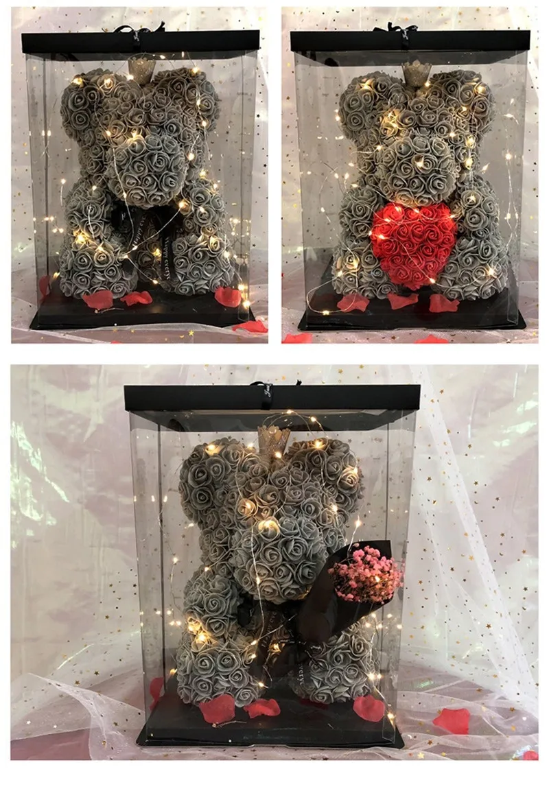 Супер большая прозрачная упаковочная коробка с розовым медведем Подарочная