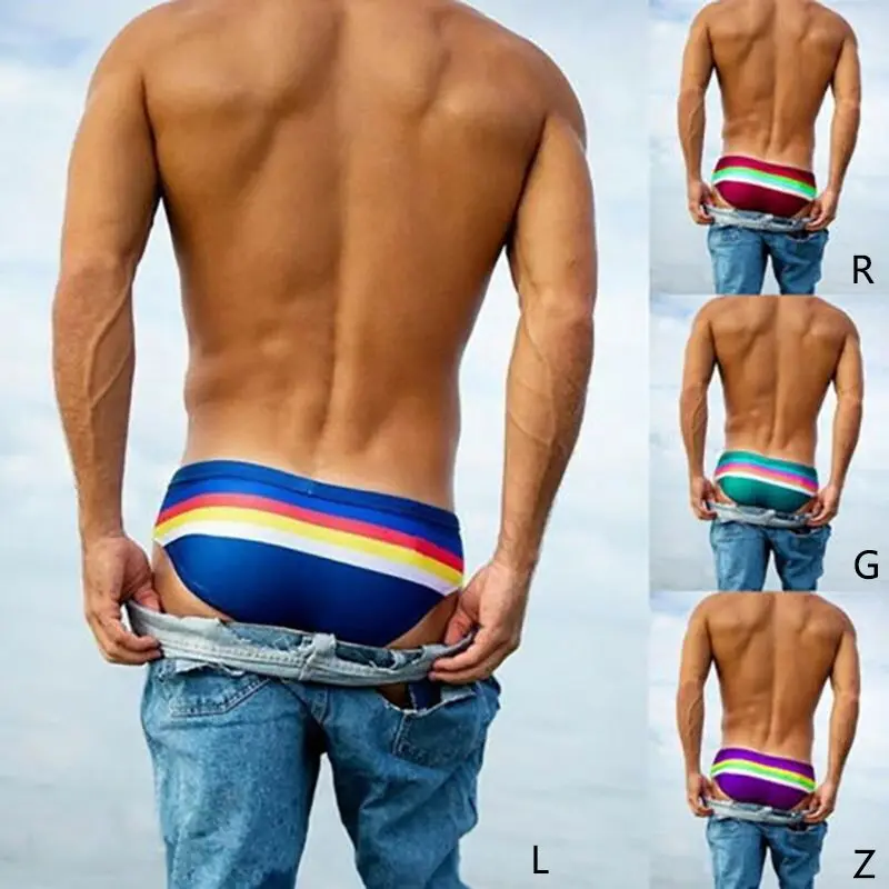 Плавательные мужские трусы с низкой талией из дышащего материала в полоску