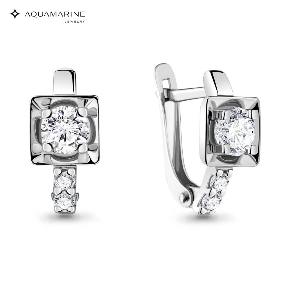 Серьги AQUAMARINE с фианитами swarovski Серебро 925 пробы|Серьги-клипсы| |