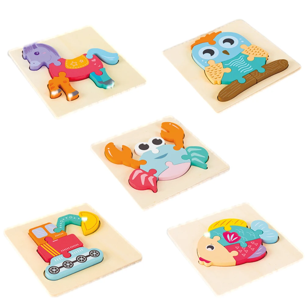

High Quality 3D Wooden Puzzles Educational Cartoon Animals Early Learning Cognition Intelligence Puzzle Game for Children Toys