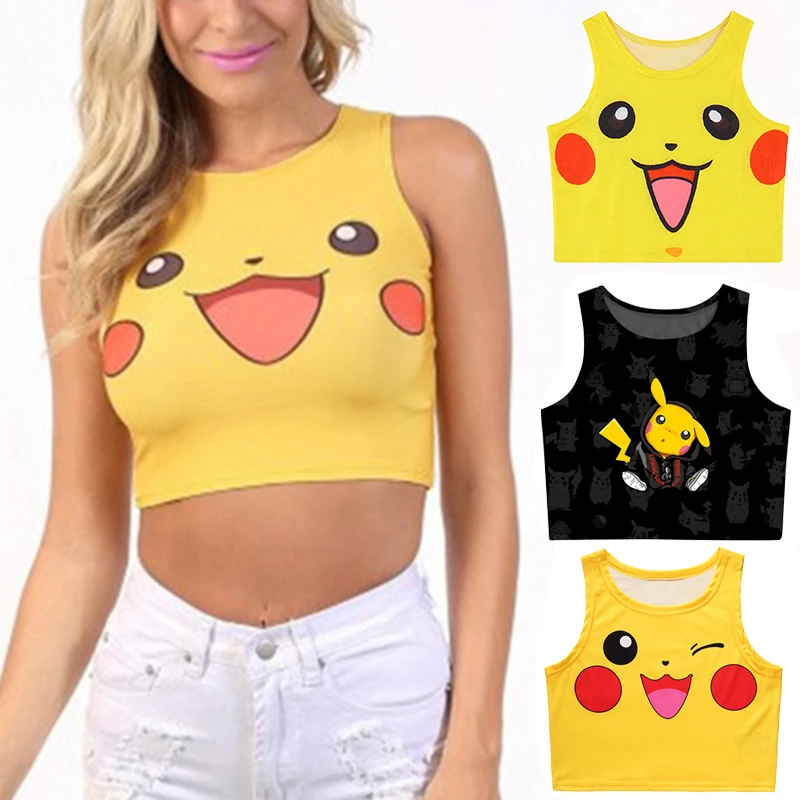 Pokemon Pikachu Jigglypuff Bulbasaur 3D топы для женщин Летний жилет без рукавов короткий укороченный Топ Футболка уличная одежда для девочек жилет