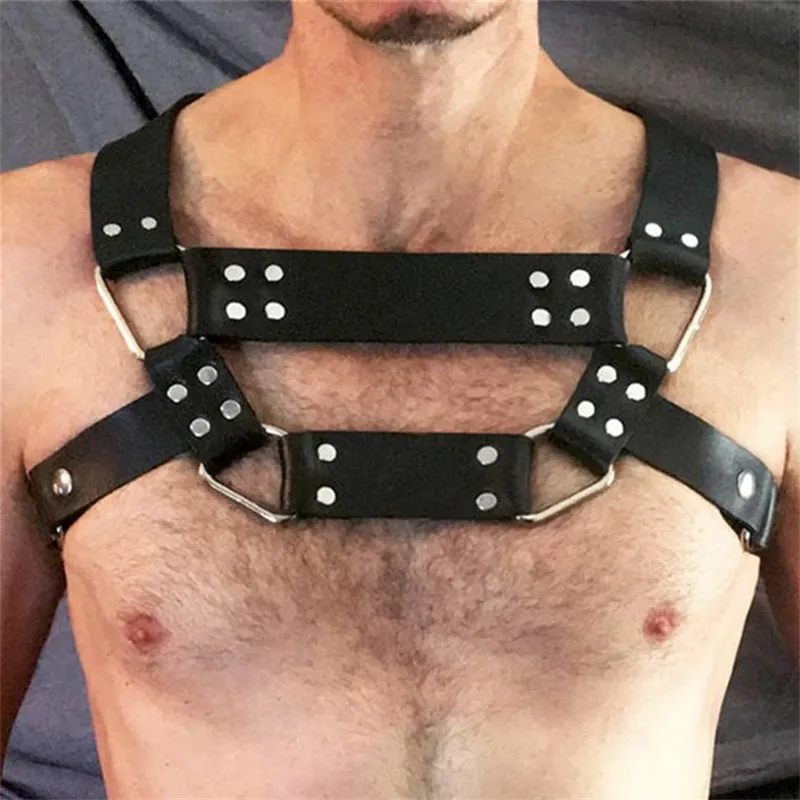 Fetish Men Gay Body Harness Belt Adjustable Punk Rave Leather Tops Strap Gothic Chest Cage for Adults BDSM Bondage | Тематическая