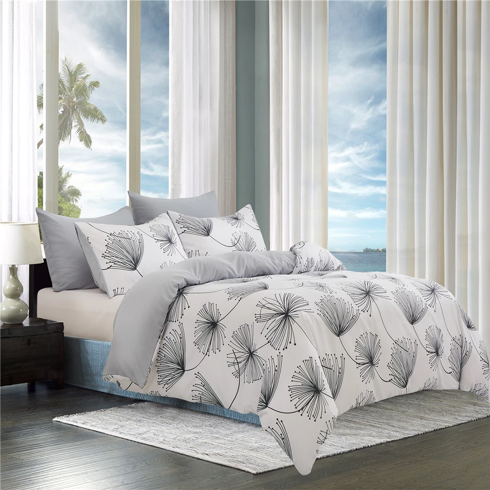 

Luxury Double Bed Duvet cover Dandelion White Quilt Cover Bed Housse De Couette Twin Single Queen Size Floral Bedding Sets