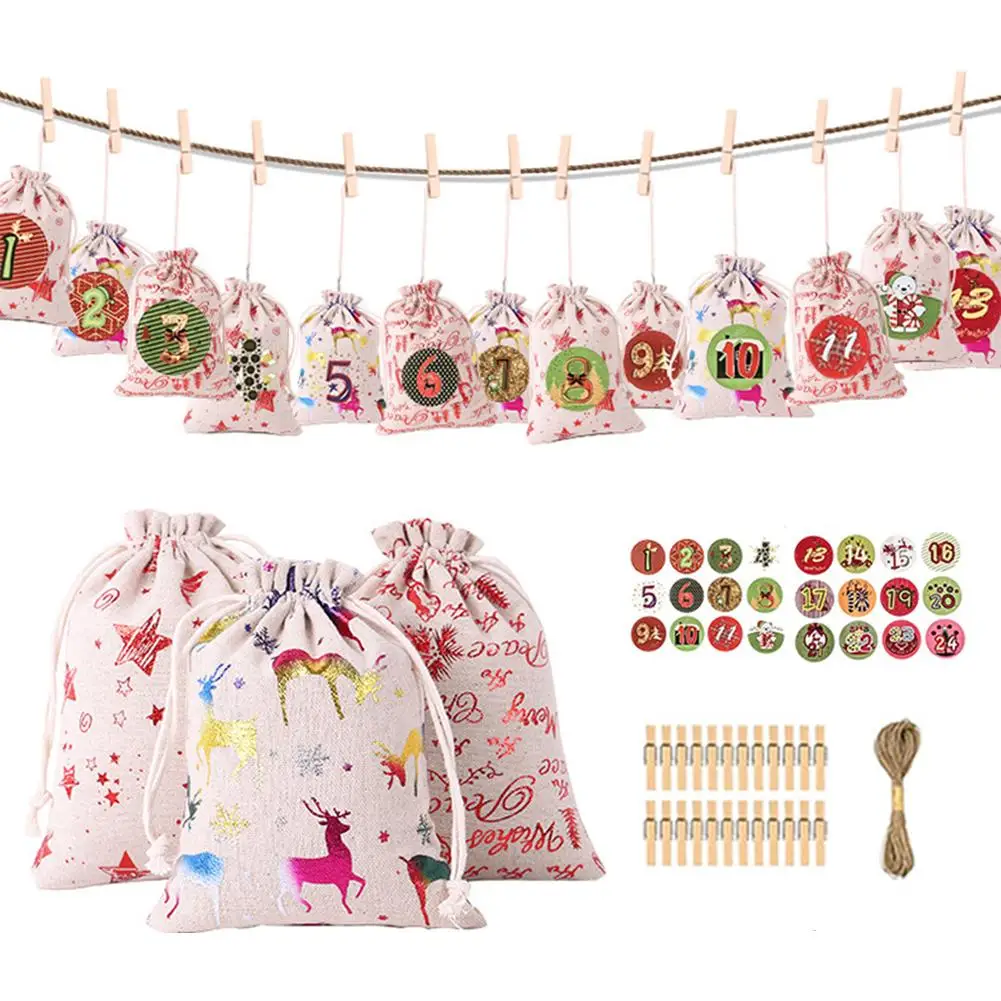 24 шт. Рождественский подарок мешок календарь обратного отсчета сумка кисет