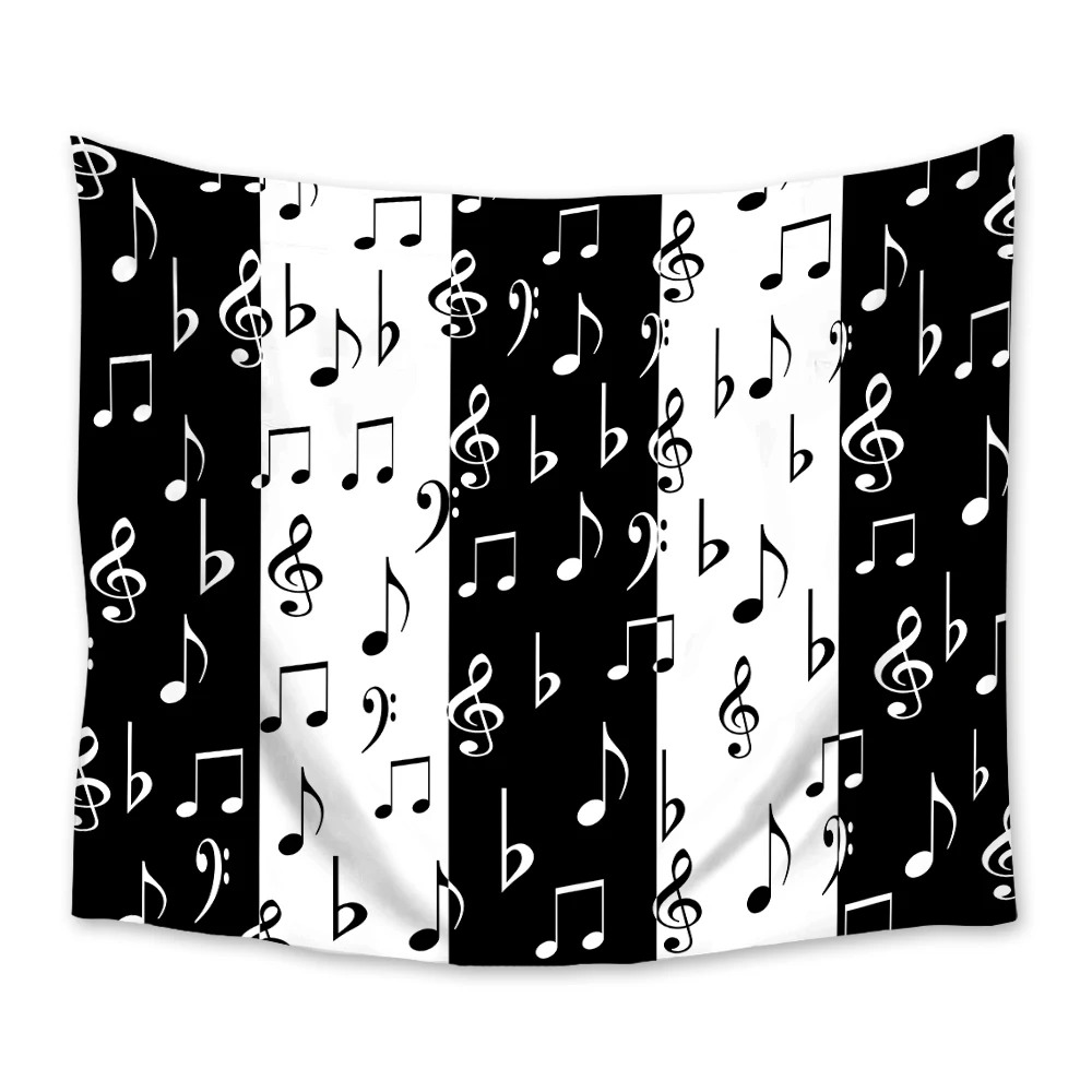 

Black White Piano Note Tapestry Wall Hanging Polyester Music Tapestries Home Bedroom Decor Bedspread Beach Mat Blanket Yoga Mat