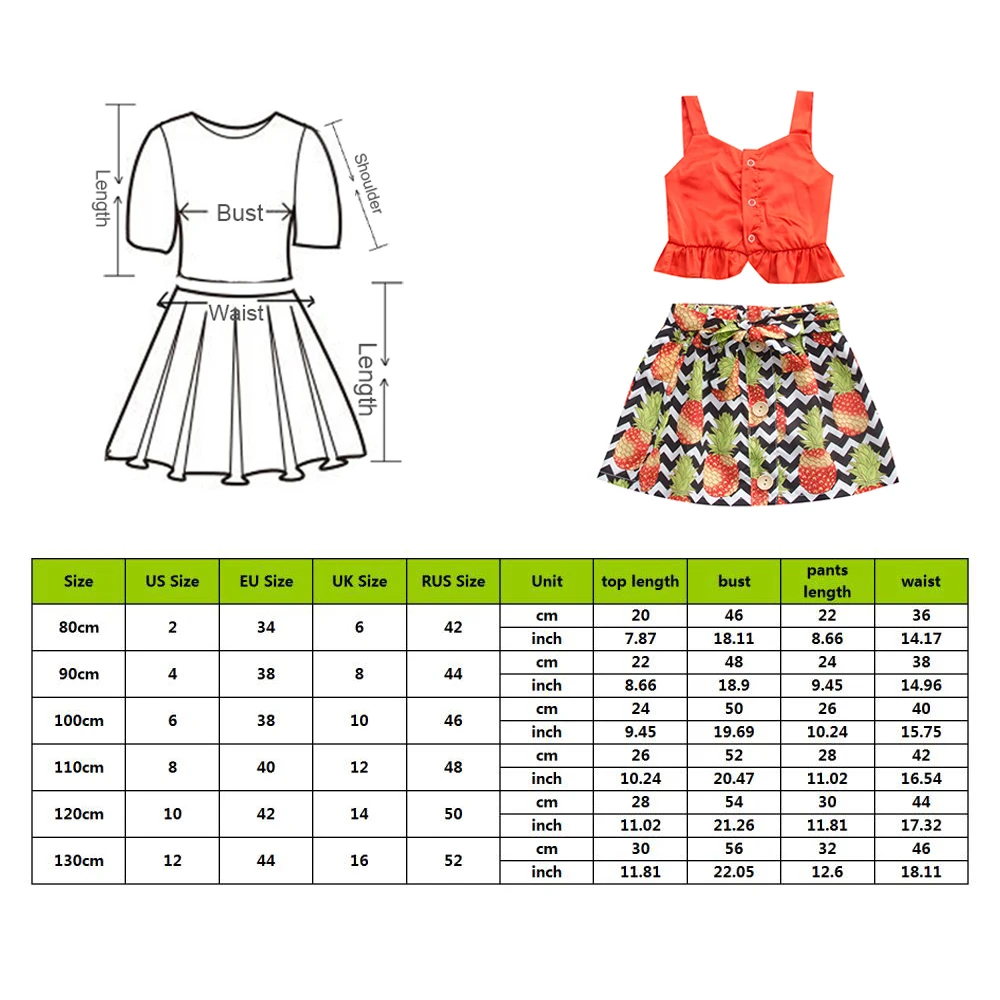 CYSINCOS 2020 Summer Toddler Pineapple Print Suits For Baby Clothes Set Kids Girls Sleeveless Camisole Top T-shirt Skirt Outfits | Мать и