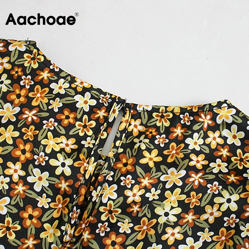

Aachoae Women O-neck Elegant Mini Dress With Belt Floral Print Vintage A Line Dress Long Sleeve Office Ladies Dresses Vestidos
