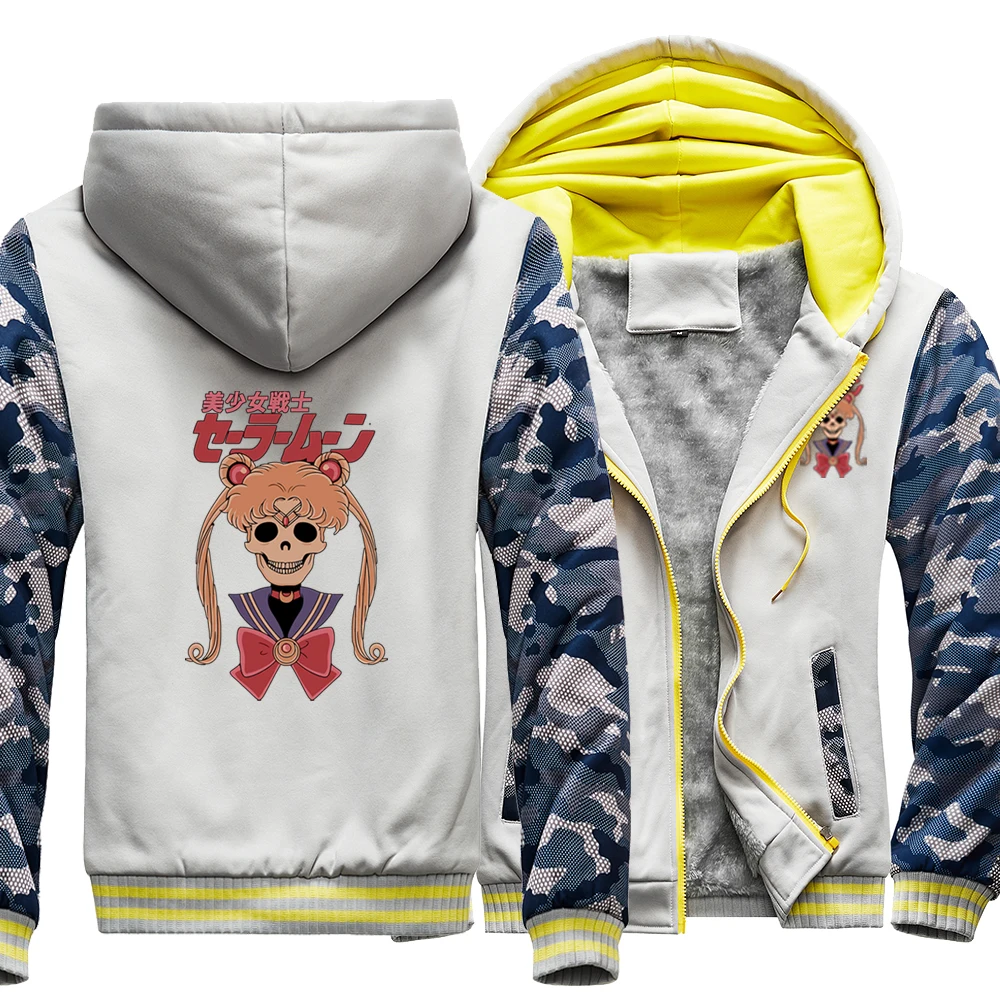 

Japanese Anmie Sailor Moon Skull Winter Thicken Camouflage Hoodies Sweatshirts Streetwear Coats Men Pullovers Jacket Tracksuit